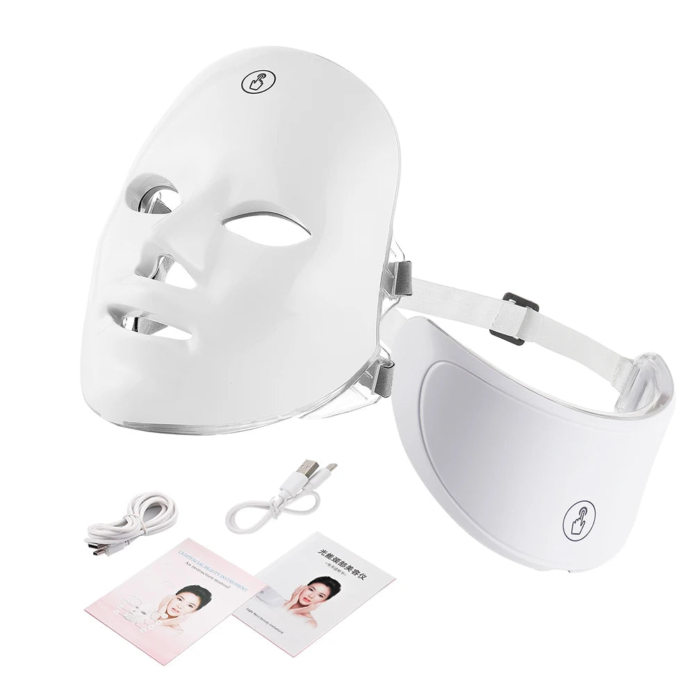 Masque LED Visage et Cou 7 Couleurs – Appareil de Soin et Massage