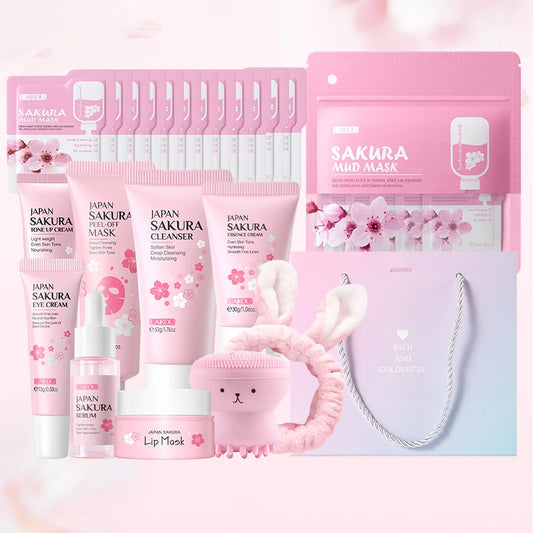 LAIKOU Coffret Soin Sakura du Japon – Kit Hydratant Anti-Âge, Lissant Anti-Rides, Éclat du Visage