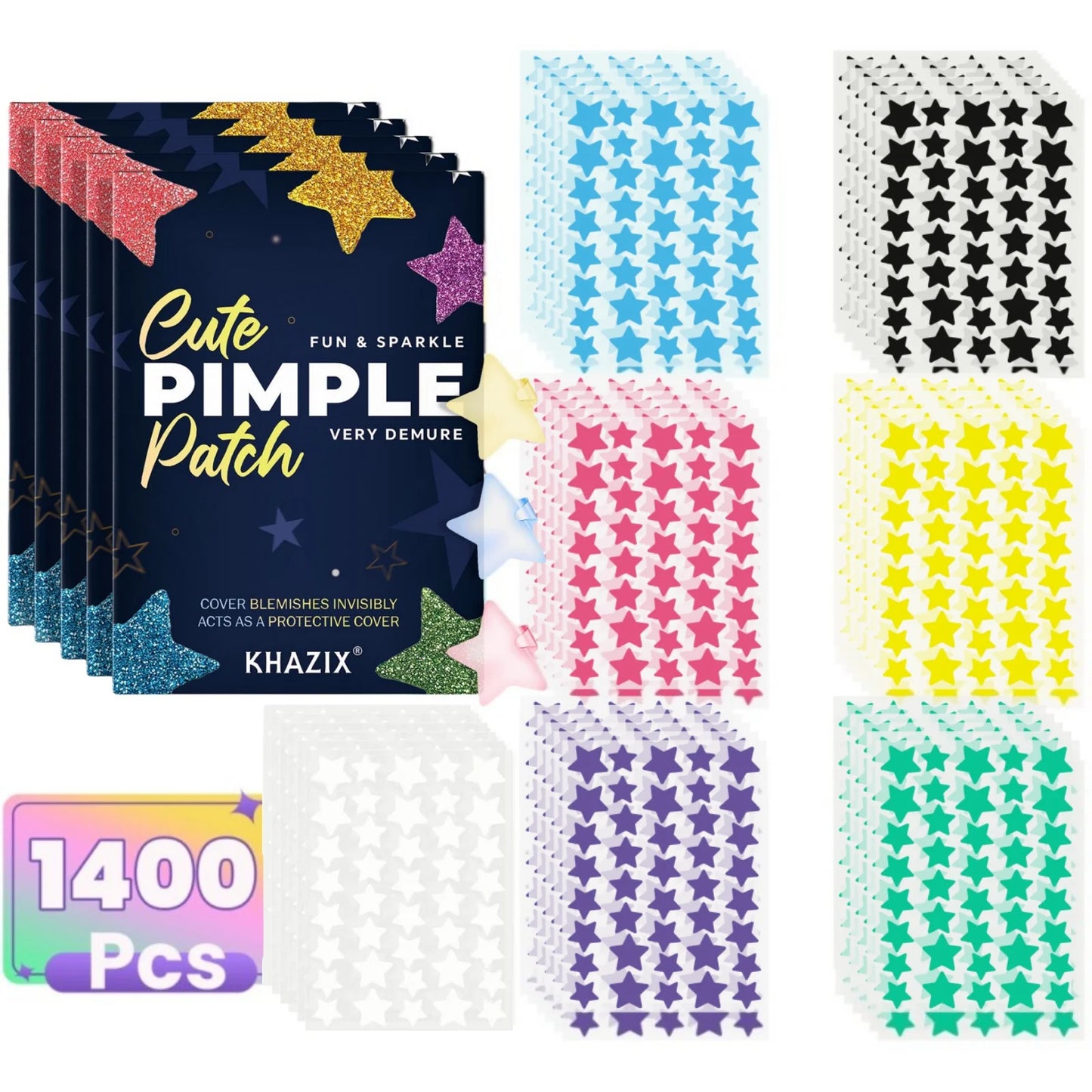 1400 Patchs Anti-Acné Étoiles Multicolores – Patchs Correcteurs Ultra-Fins pour Boutons