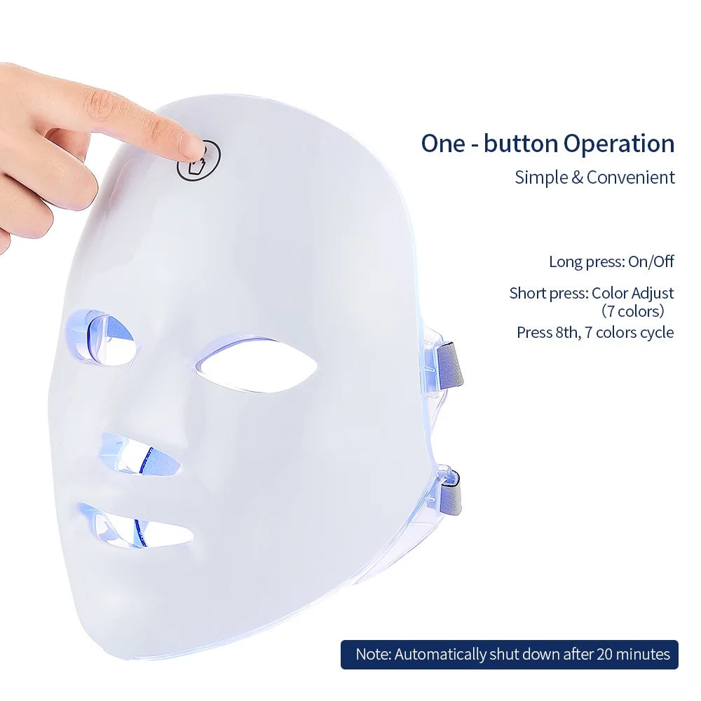 Masque LED Visage et Cou 7 Couleurs – Appareil de Soin et Massage