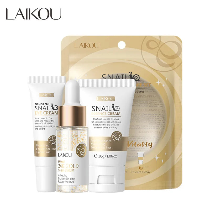 LAIKOU Coffret Soin Vitamine C 3 pièces – Crème Visage, Sérum, Crème Yeux Hydratant Anti-Rides
