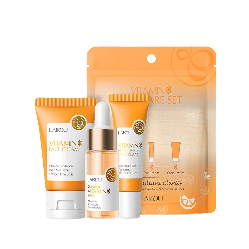 LAIKOU Coffret Soin Vitamine C 3 pièces – Crème Visage, Sérum, Crème Yeux Hydratant Anti-Rides