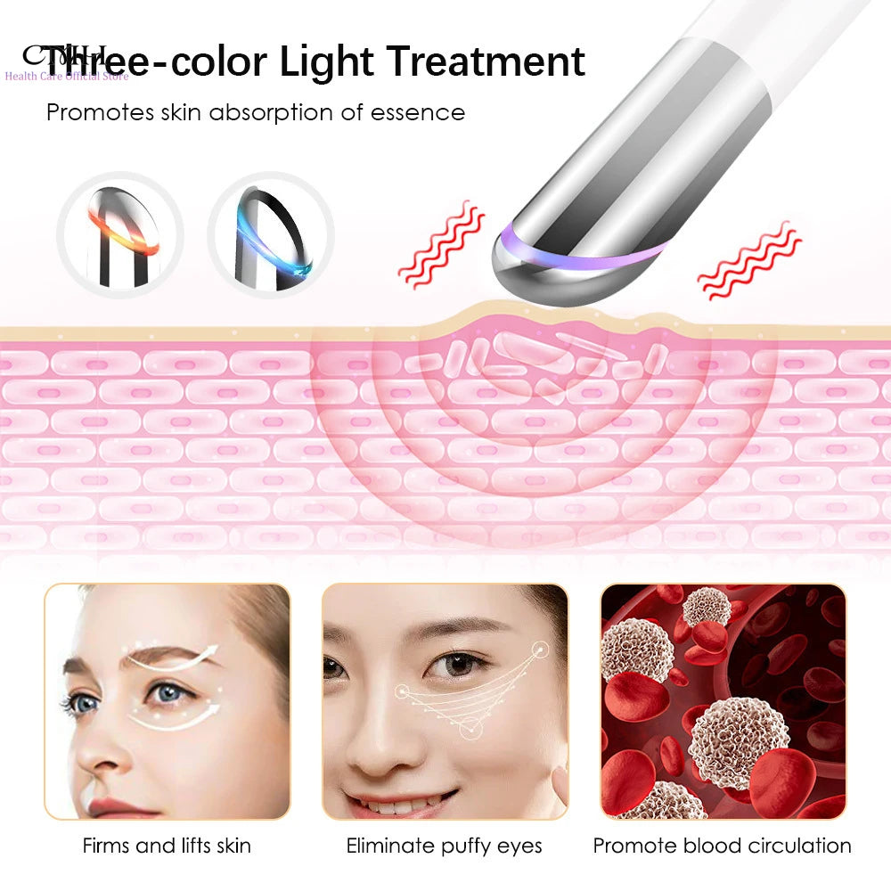 Appareil de Soin des Yeux 3-en-1 – Masseur Facial LED Anti-Cernes, Anti-Poches