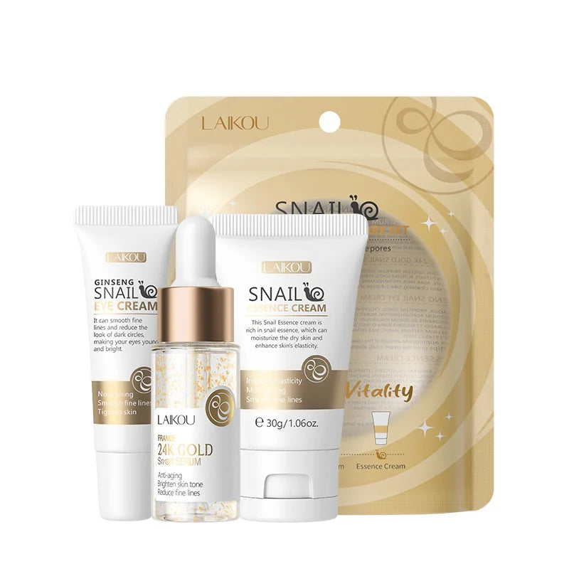 LAIKOU Coffret Soin Vitamine C 3 pièces – Crème Visage, Sérum, Crème Yeux Hydratant Anti-Rides