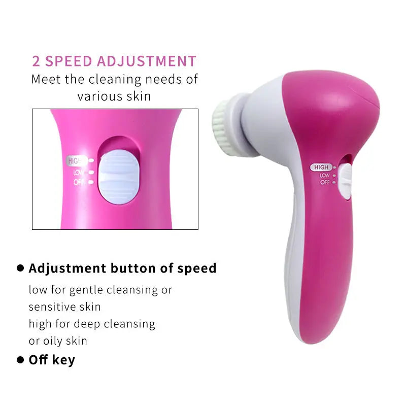 Brosse Nettoyante Visage Électrique 5-en-1 – Nettoyage, Massage, Anti-Points Noirs